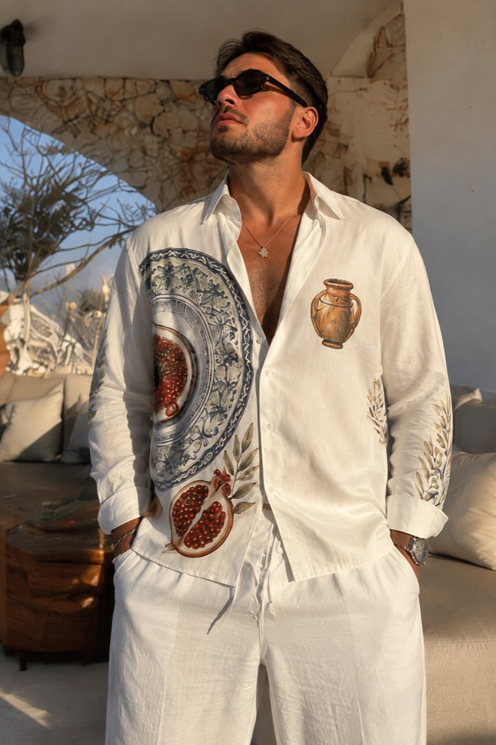 Valcero Mediterranean Fig & Pomegranate Print Oversized Shirt